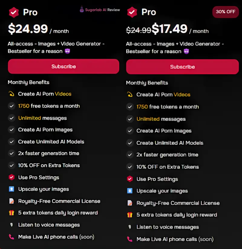 Sugarlab AI Pro Plan Pricing